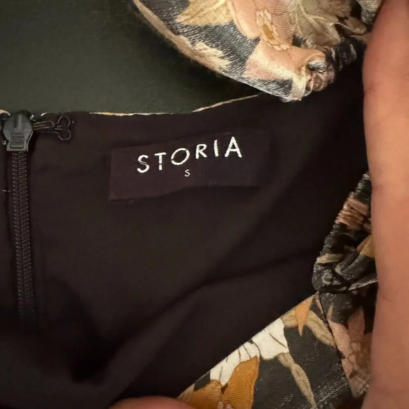 Storia Floral Babydoll Mini Dress in Brown Iridescent Size S Puff Sleeve - Picture 6 of 8